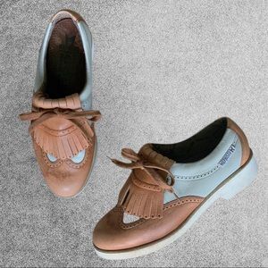 MEPHISTO Leather Golf Shoes Oxford Spectator Kiltie Spectator Spikes Size 8